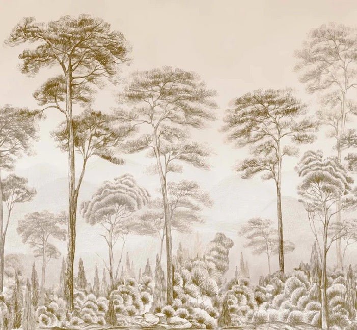 Carta da parati natura pineta seppia