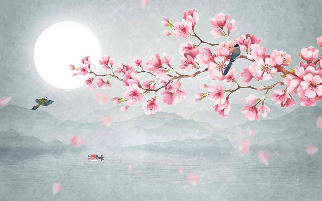 Papier peint tendance floral cerisier poétique, XXL, tendance