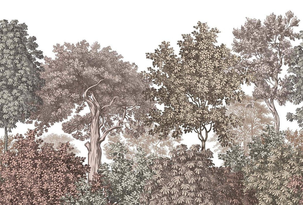 Papier peint paysage forêt gravure rosé, XXL, tendance