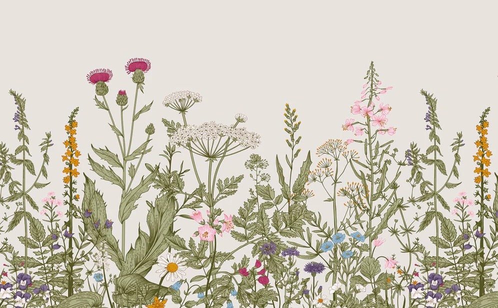 Papel tapiz romántico con flores botánicas y populares, XXL, tendance