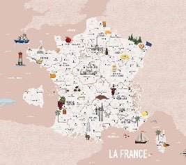 Papier peint enfant carte France rosé, XXL, tendance