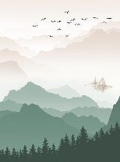 Papier peint montagne dans brume terracotta