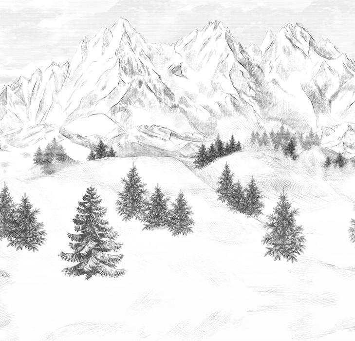 Papier peint Montagne Sommets de Chamonix - H240cm x L250cm - Matière Softouch, XXL, tendance
