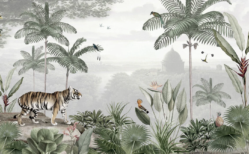 Papier Peint Jungle des Félins - H267cm x L432cm - Matière Vinyle