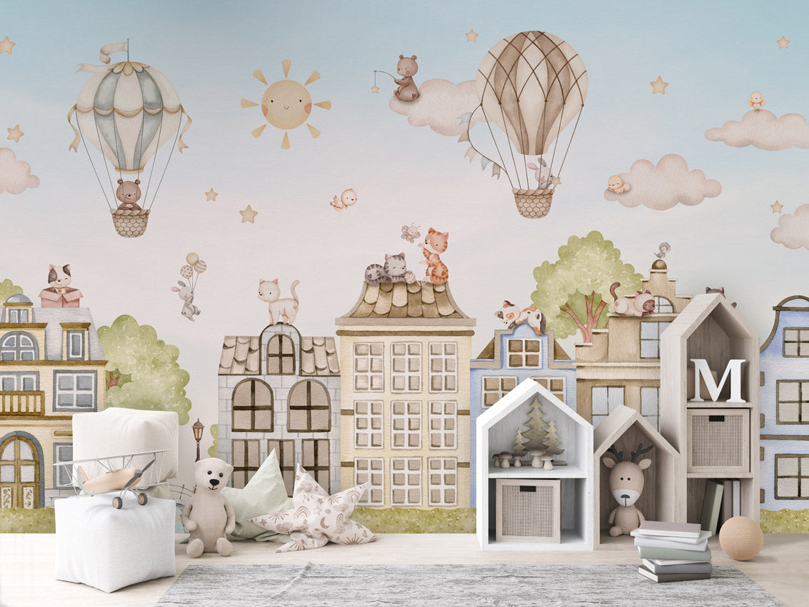 Papier peint enfant - Les chats de la ville - Muralconcept