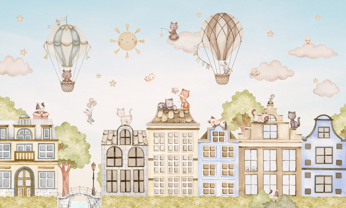 Papier peint enfant - Les chats de la ville - Muralconcept