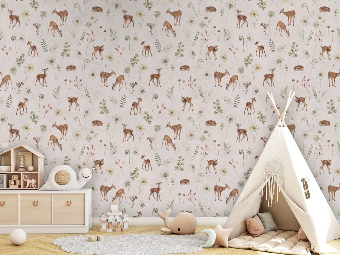 Papier peint à motif pour enfant. Les petits faons - Muralconcept
