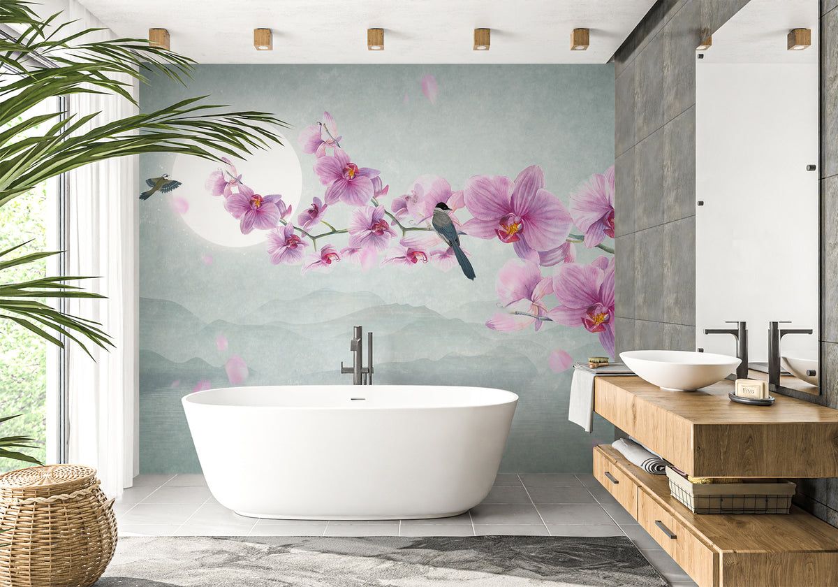 Orchid non-woven bathroom wallpaper