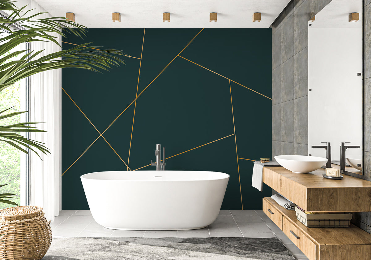 Bathroom wallpaper Zig Zag green