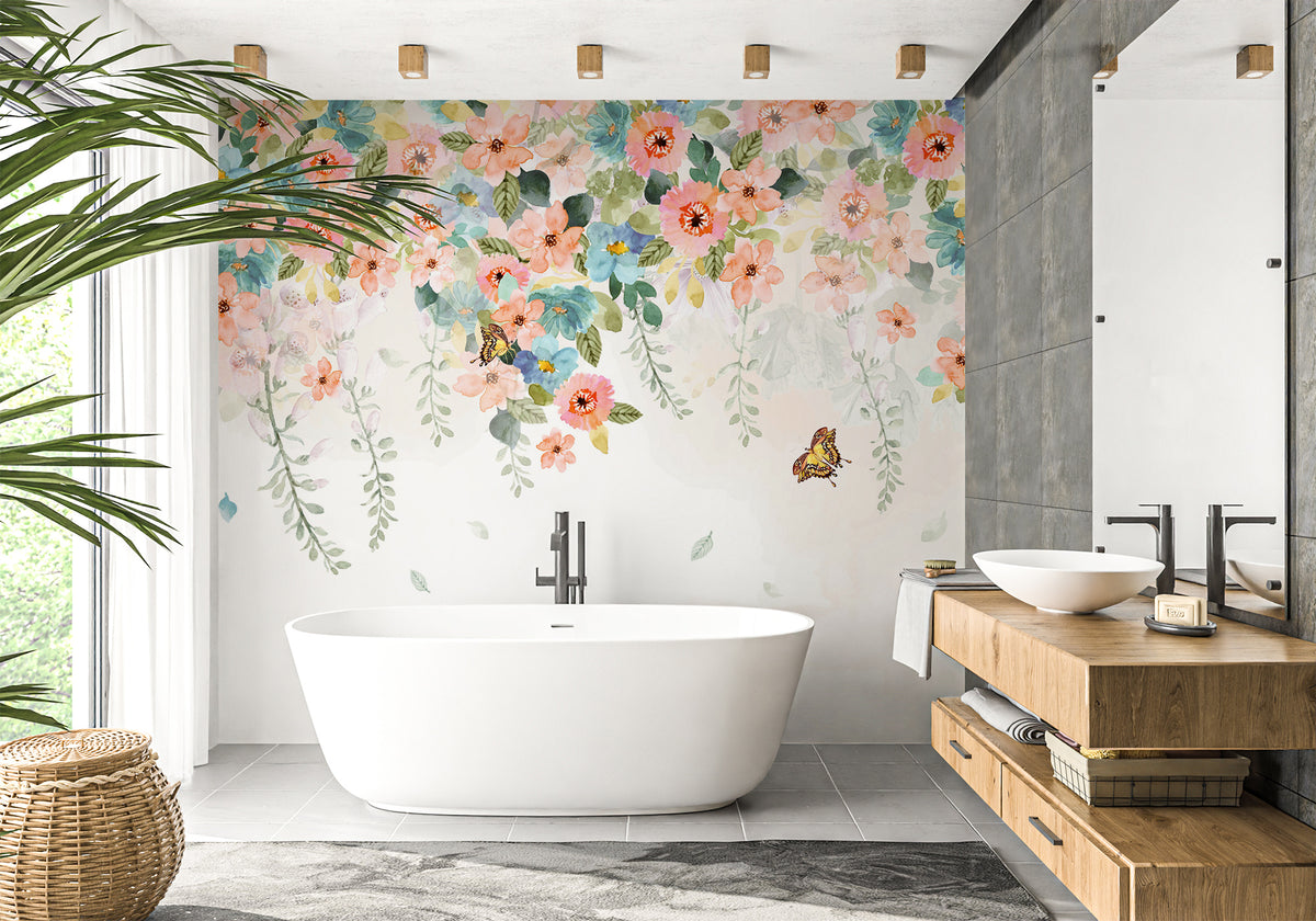 Papier peint salle de bain fleurs estivales