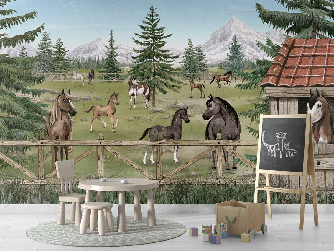 Papier peint évasion - Le havre des chevaux - Muralconcept