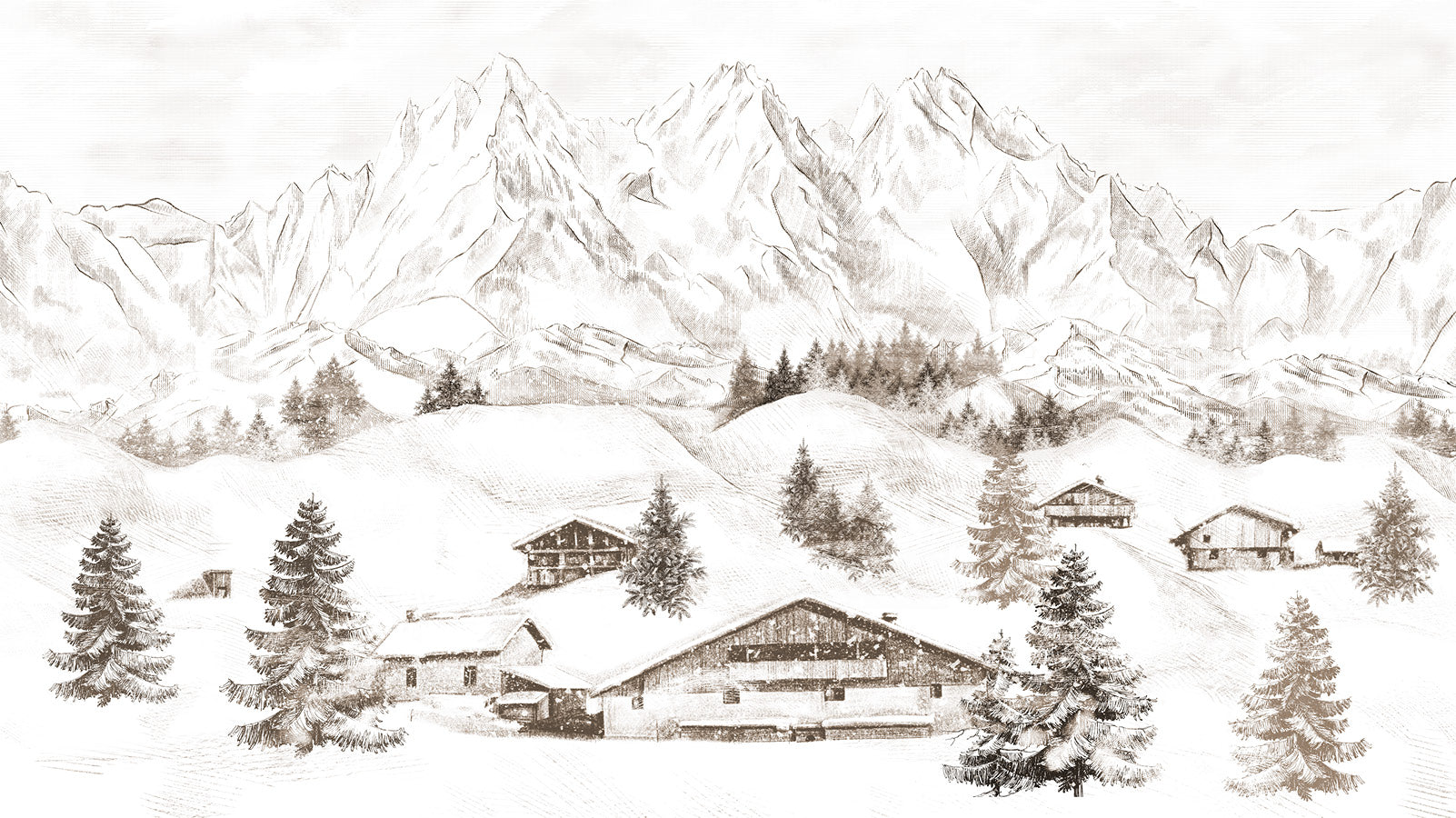 Papier peint panoramique - Chalet & montagne des Alpes - Muralconcept