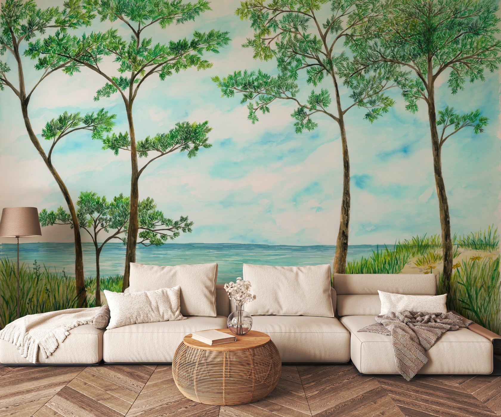 Papier peint Pins maritimes et dunes - Vert - Muralconcept