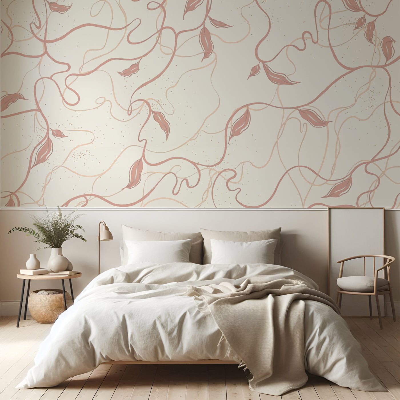 Papier peint végétal -  Lignes jasmin, XXL, tendance