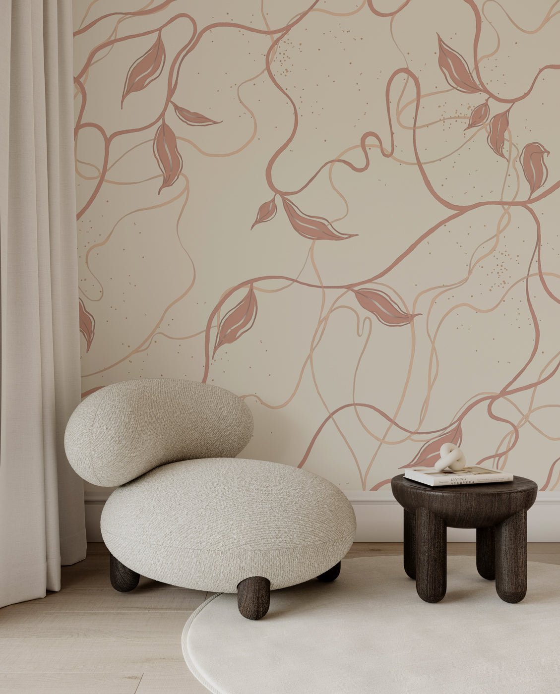 Papier peint végétal -  Lignes jasmin, XXL, tendance