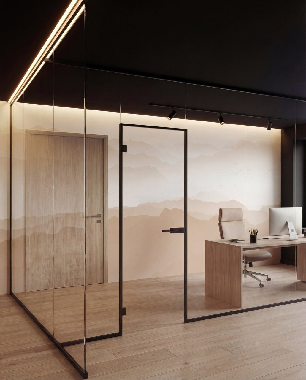 Papier peint montagne velours beige - Muralconcept