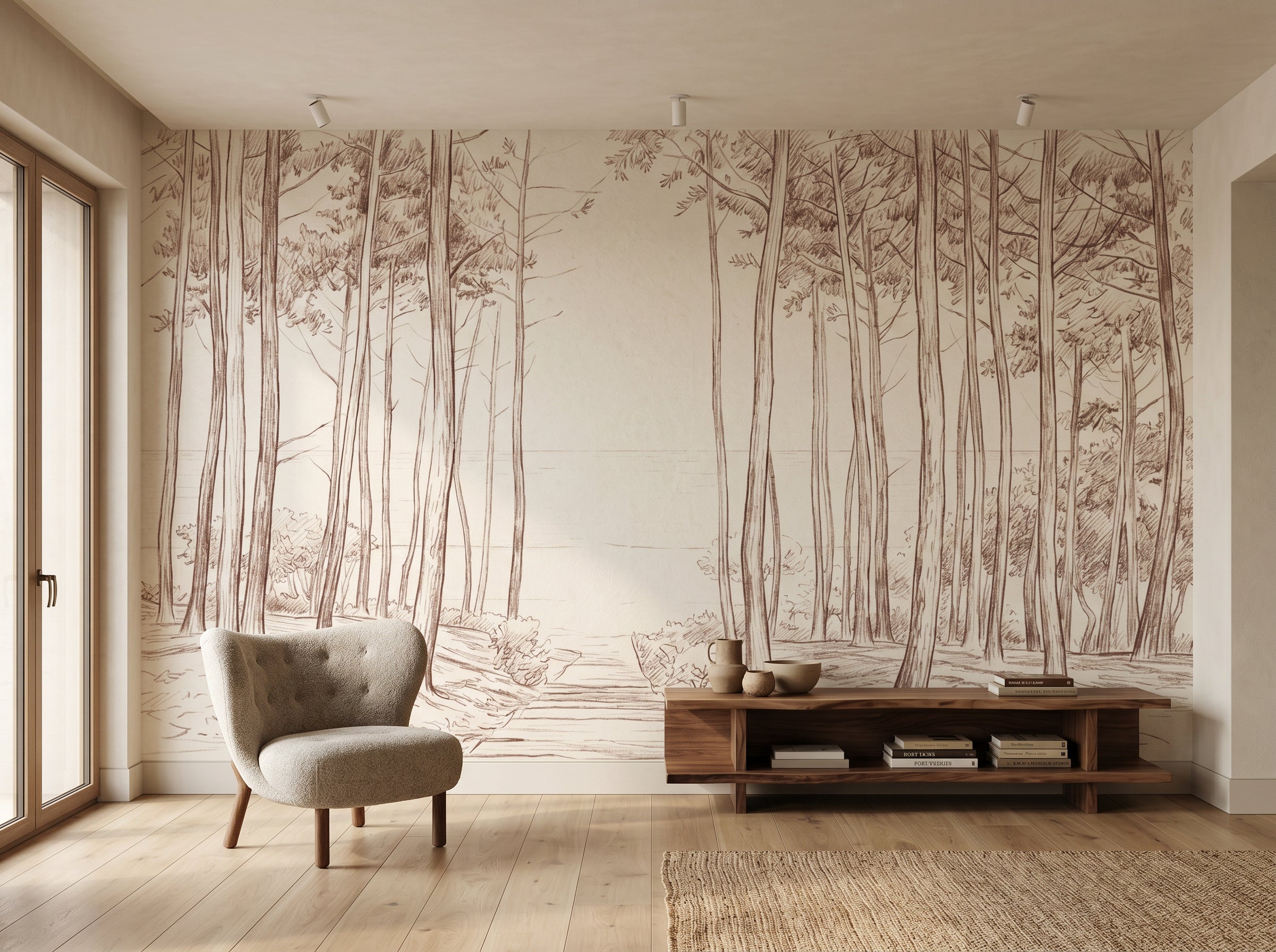 Papier peint Bassin d’Arcachon – Pins élancés et esprit côte Ouest - Muralconcept