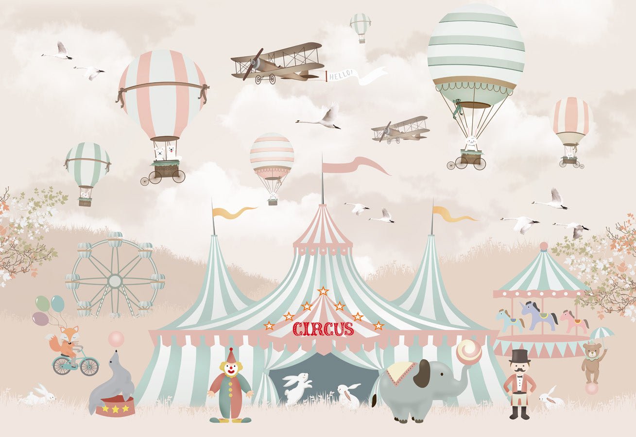 Papier peint circus animaux rose, mural concept, tendance