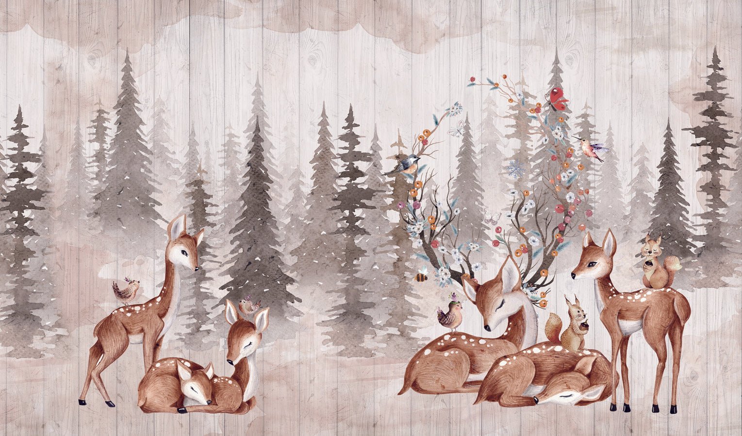 Papier peint chambre enfant douces biches, mural concept, tendance