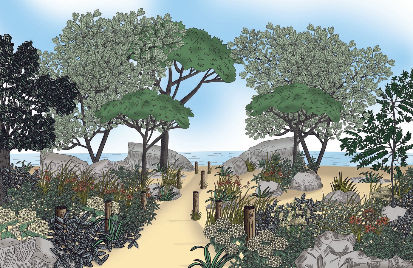 Papier peint salle de bain paysage France bord de mer, mural concept, tendance