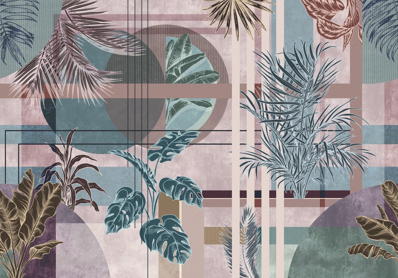Papier peint geometric palms rose, mural concept, tendance