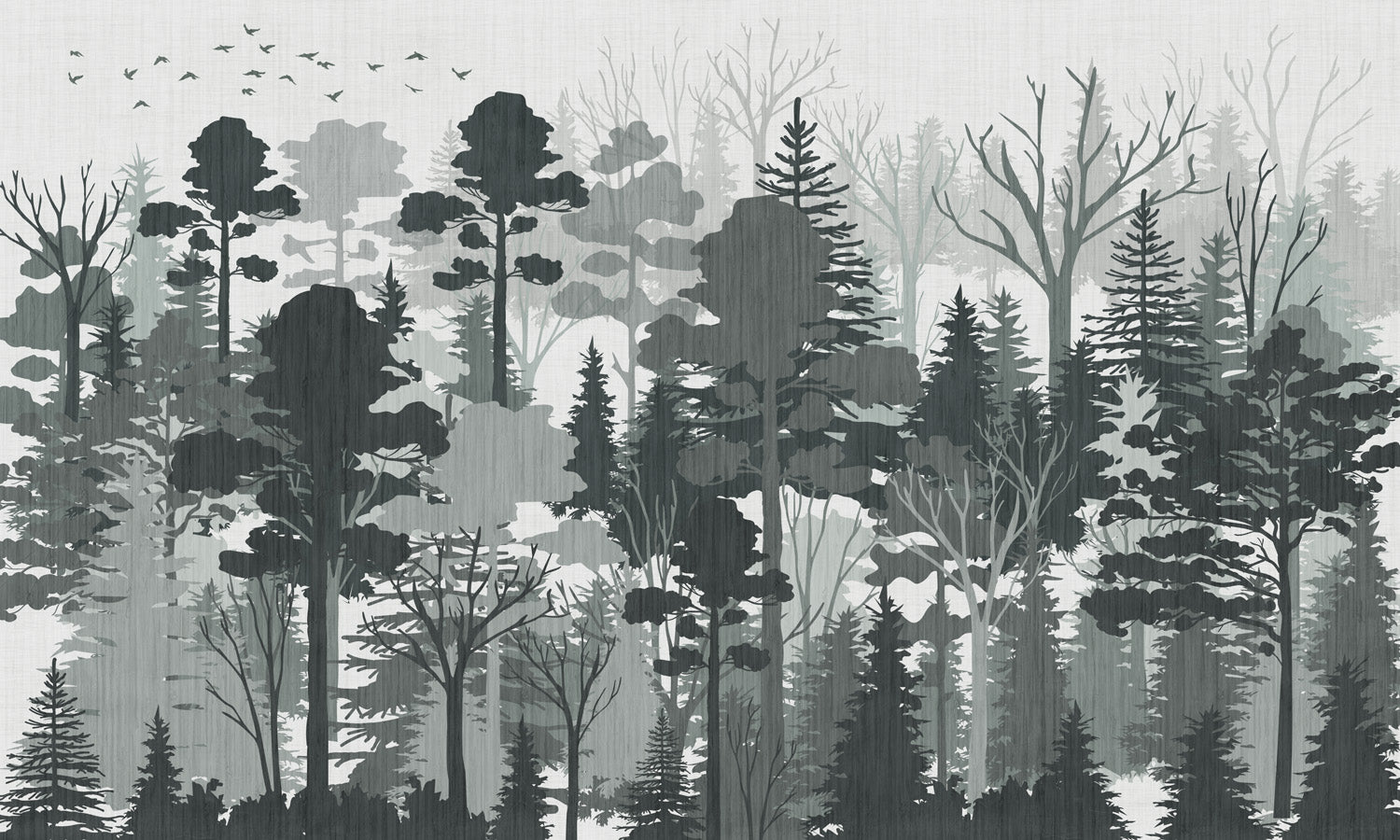 Papier peint panoramique nature forêt vert, mural concept, tendance