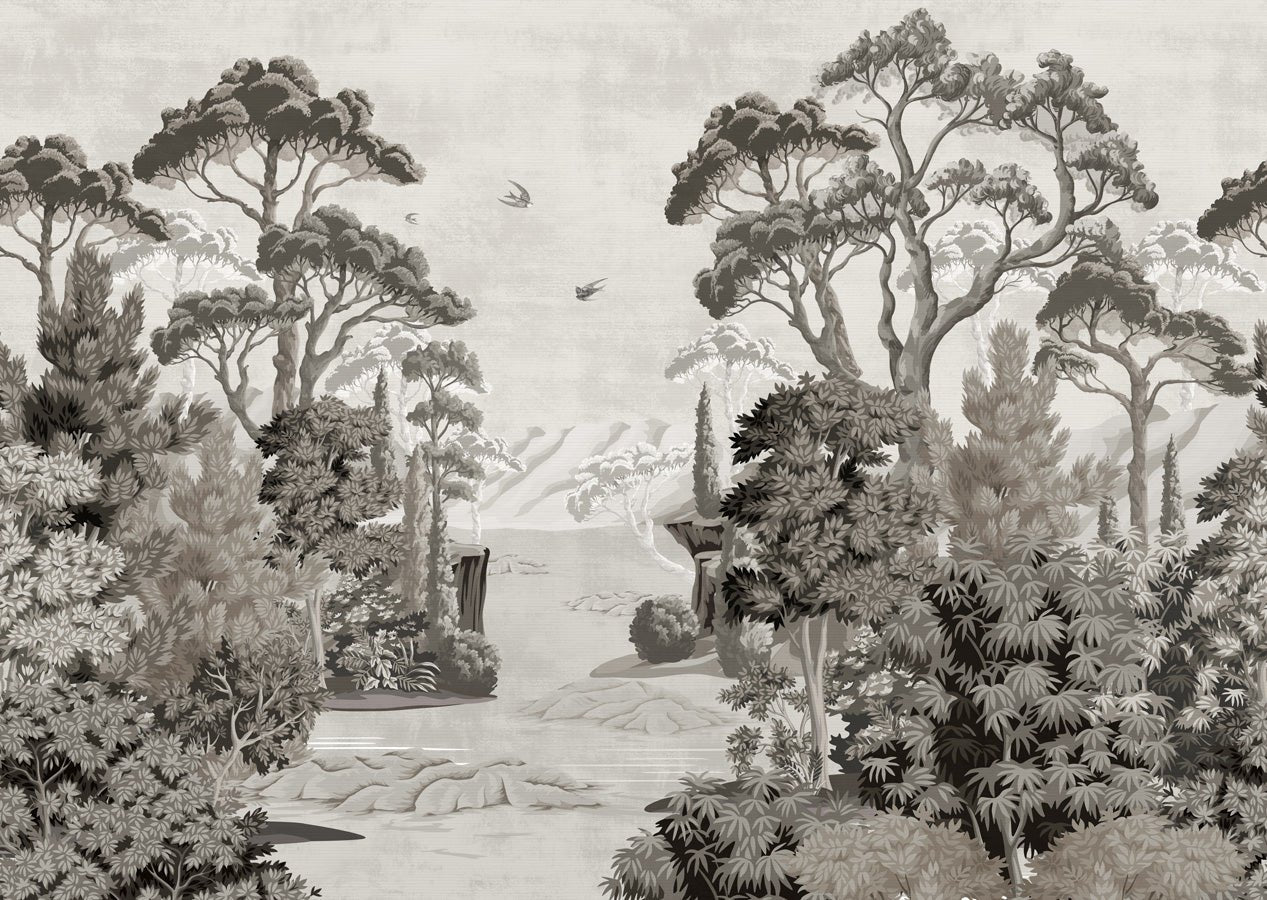 Papier peint panoramique paysage d'autrefois, mural concept, tendance