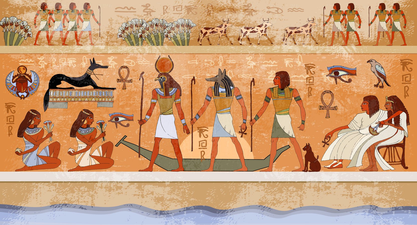 Papier peint bistrot peinture Egyptienne, mural concept, tendance