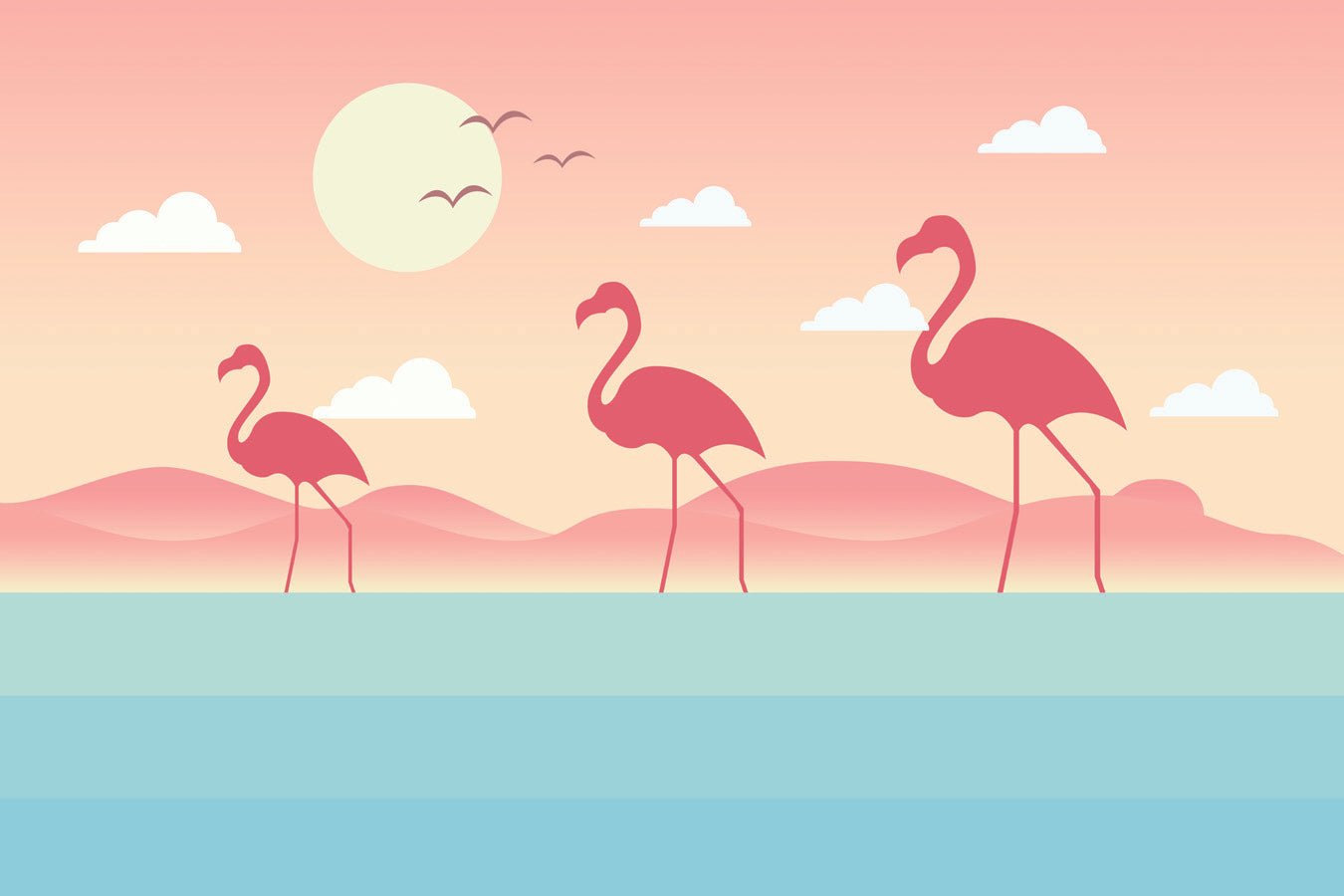 Papier peint enfant tropical flamant rose, mural concept, tendance