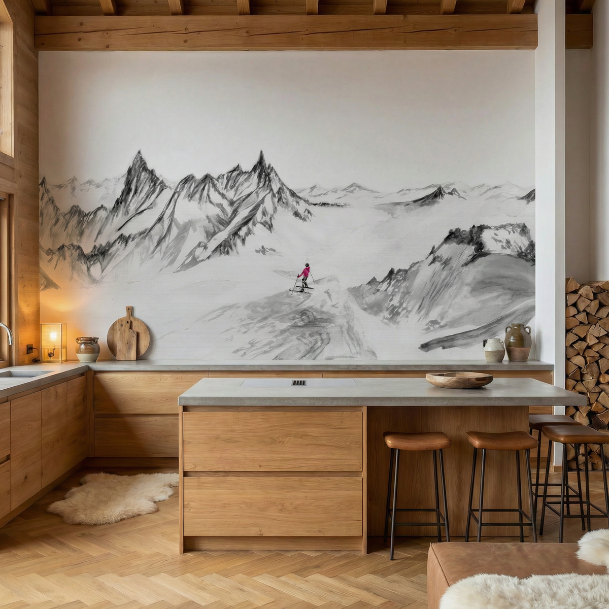 Papier peint panoramique Aiguilles du midi - Vallée blanche