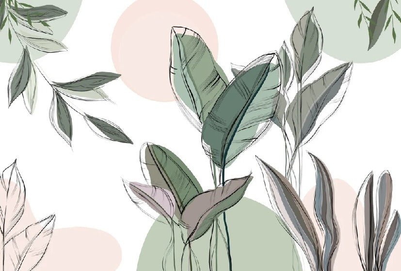 Papier peint panoramique végétal graphique vert