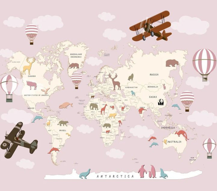 Papier peint Carte du monde Avion fille, XXL, tendance