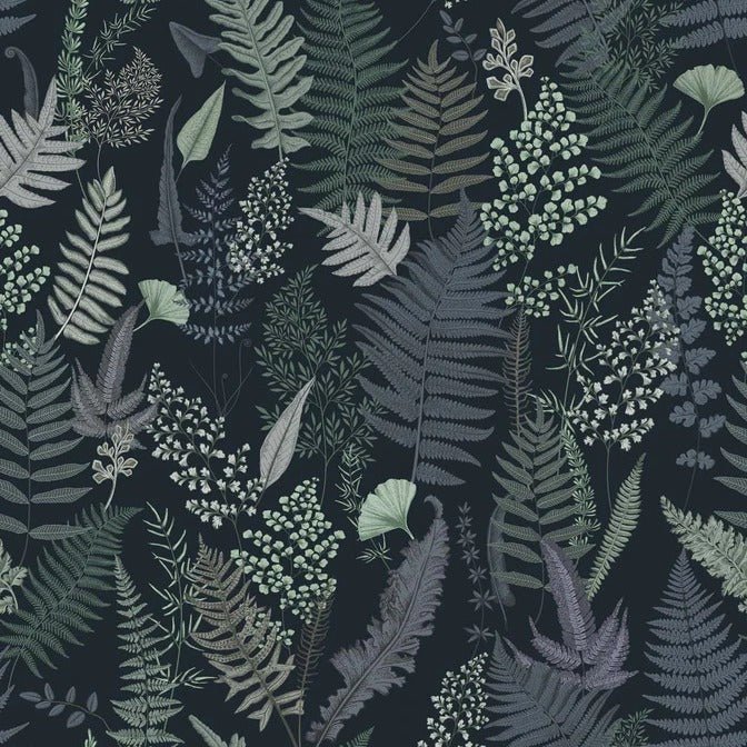 Papier peint feuille dense bleu marine