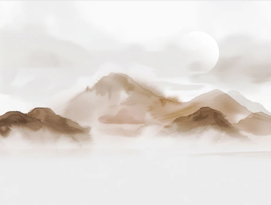Carta da parati montagne velate – Bagliore seppia