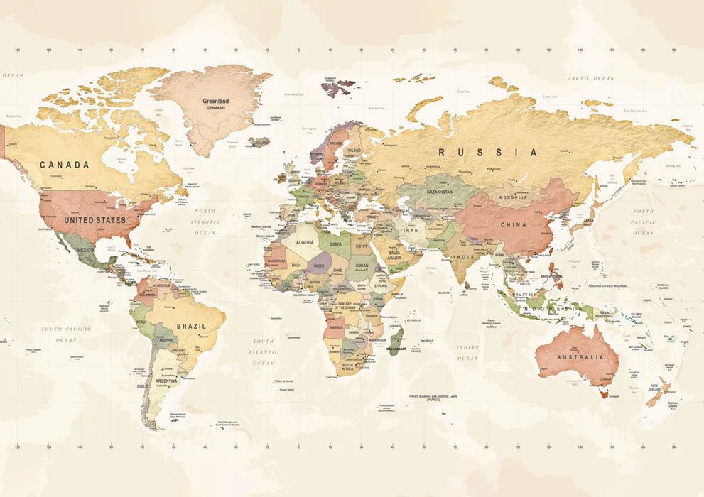 Papier peint panoramique carte du monde exploration