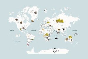 Papier peint Carte du monde en Francais enfant bleu glacier, XXL, tendance