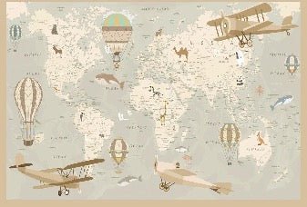 Children's wallpaper map of the world aviator