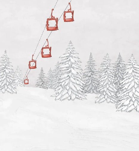 Papier peint montagne télécabine rouge, mural concept, tendance