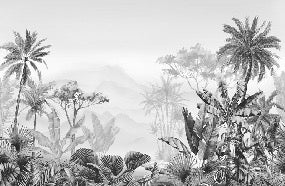 Papier peint tendance tropical noir et blanc, XXL, tendance