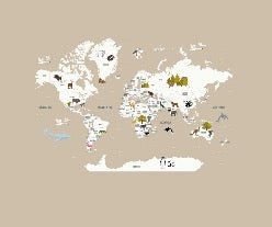 Carta da parati con mappamondo francese per bambini, beige