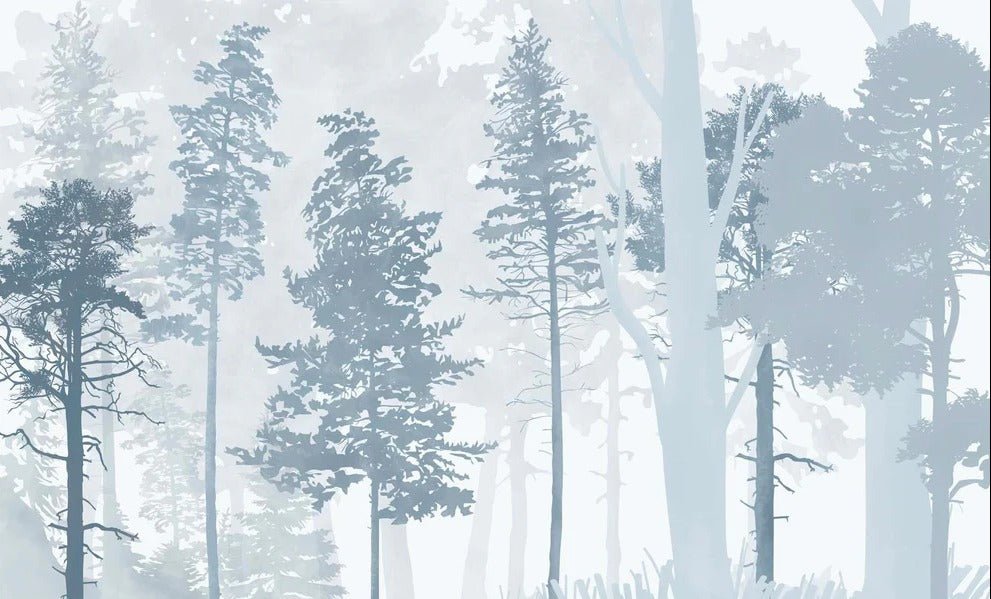 Papier peint panoramique forêt bleu scandinave, XXL, tendance