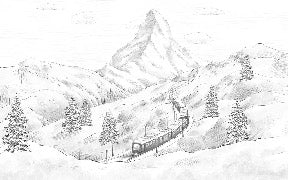 Papier peint panoramique Mont Cervin noir et blanc, XXL, tendance