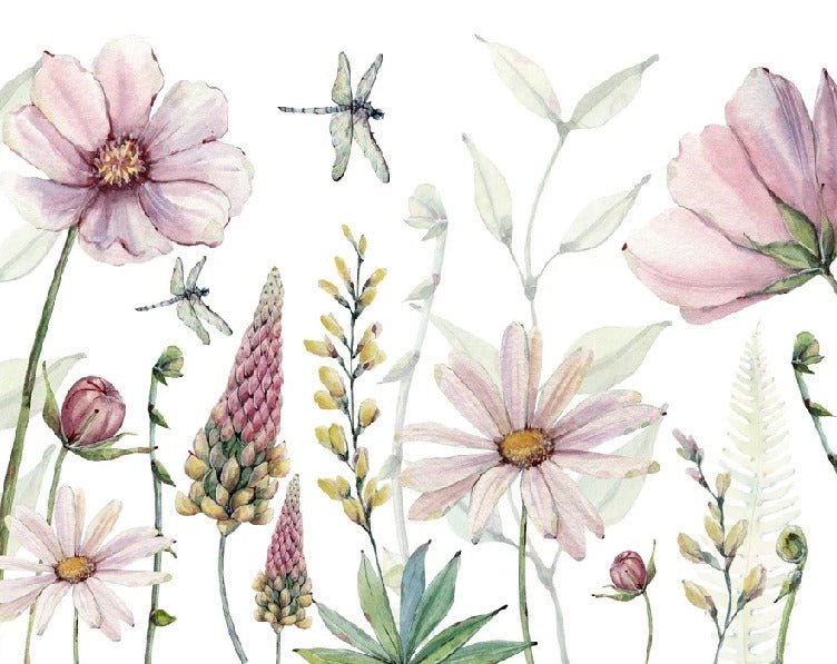 Tapete Blumen und Libellen