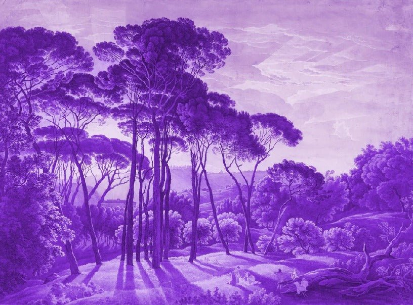 Carta da parati con paesaggio storico italiano in viola