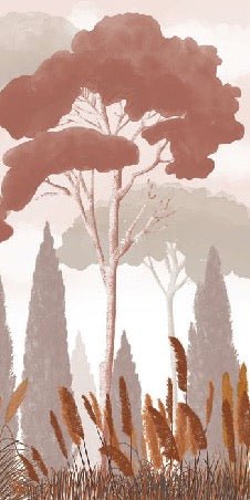 Papier peint cyprès pins et herbes de la pampa terracotta, XXL, tendance