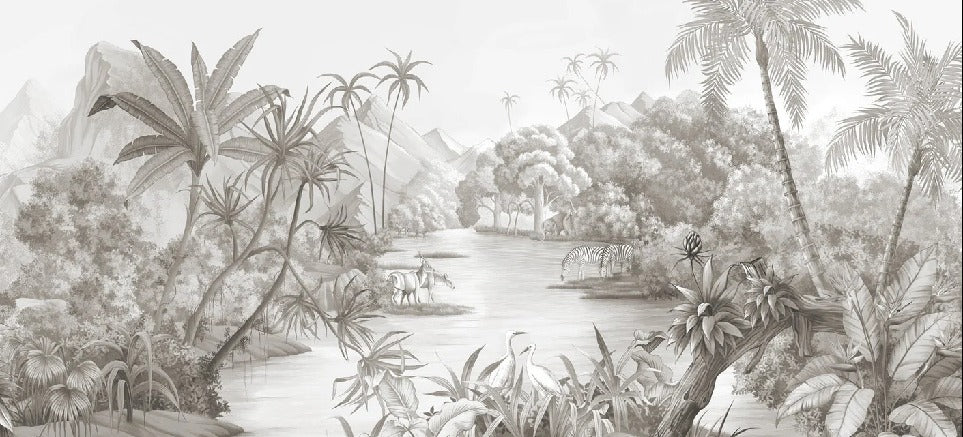 Papier peint panoramique jungle pittoresque, XXL, tendance