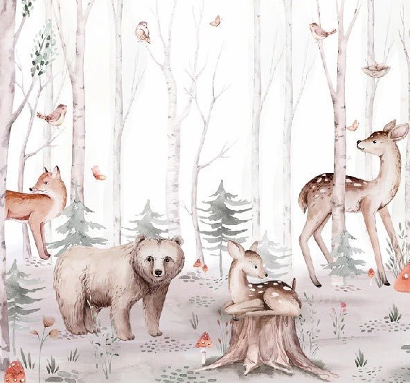 Carta da parati acquerello per bambini Animali della foresta
