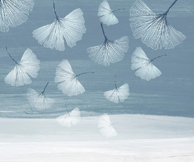 Panoramic wallpaper japandi blue gingko