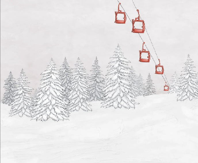 Carta da parati rossa per gondola di montagna