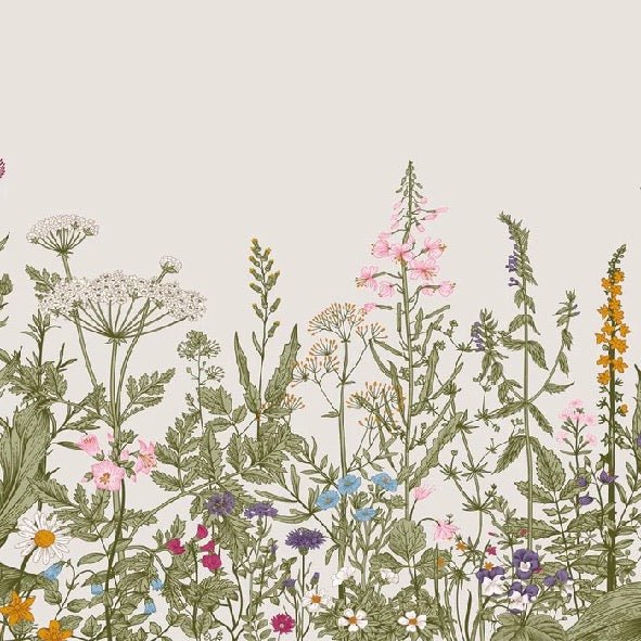 Papier peint fleur botanique folk romantique